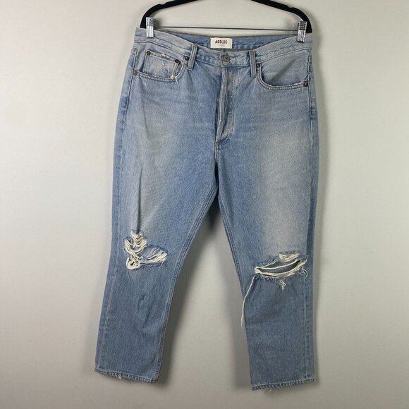 Agolde Riley High Rise Straight Crop Jeans Size 31 Clear Skies Light Wash - Picture 1 of 11